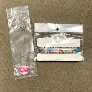 A bundle of necklace and bracelet. For girls.